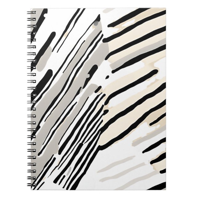 Cuaderno Patrón geométrico de rayas negras, blancas y grise (Frente)