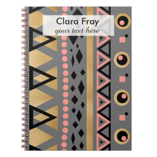 Cuaderno patrón geométrico del Relieve metalizado de oro az