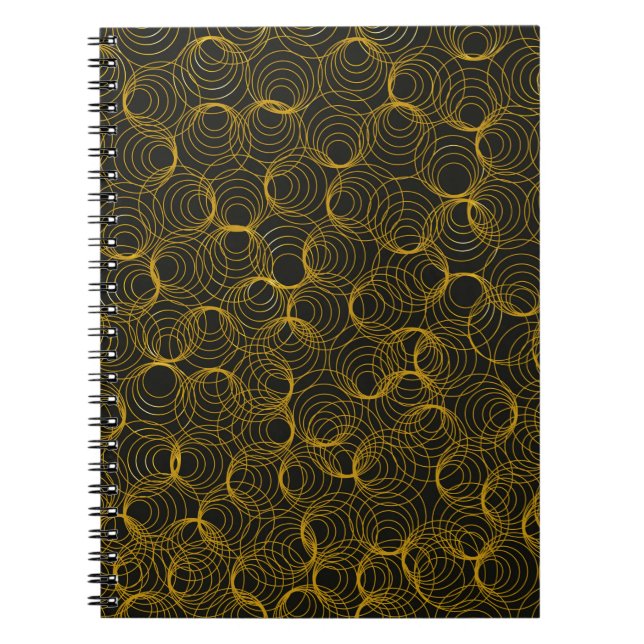 Cuaderno patrón geométrico dorado sobre un fondo negro. Vi (Frente)