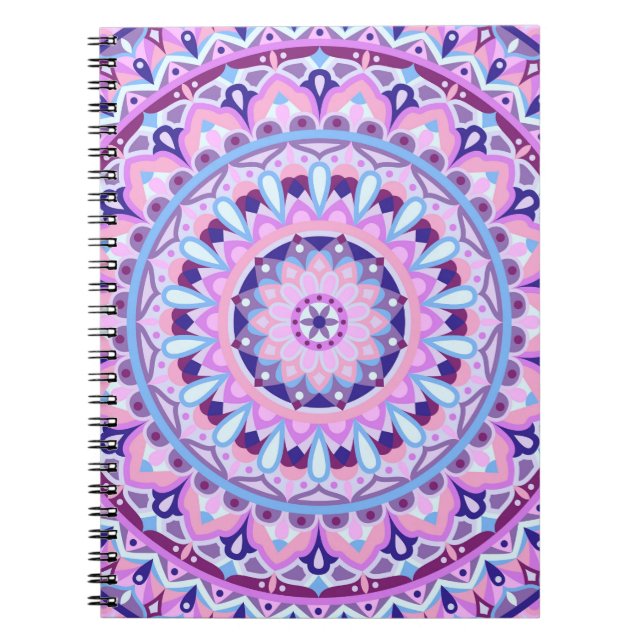 Cuaderno Patrón geométrico espiritual boho Mandala púrpura (Frente)