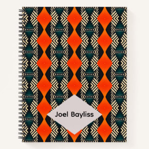 Cuaderno Patrón geométrico étnico negro blanco y naranja