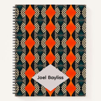 Cuaderno Patrón geométrico étnico negro blanco y naranja