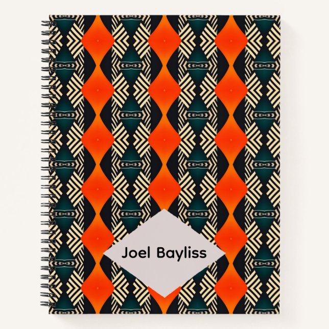 Cuaderno Patrón geométrico étnico negro blanco y naranja (Anverso)