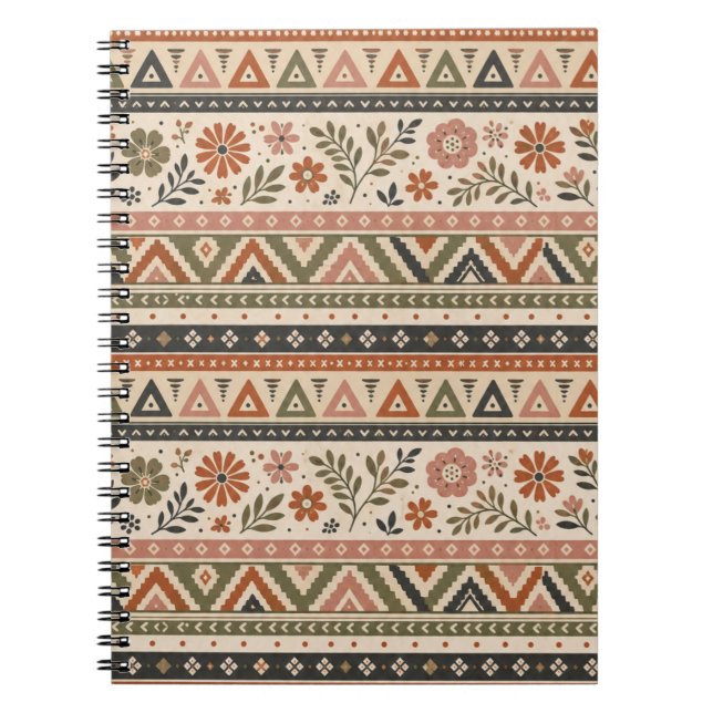 Cuaderno Patrón geométrico floral boho folk continuo (Frente)
