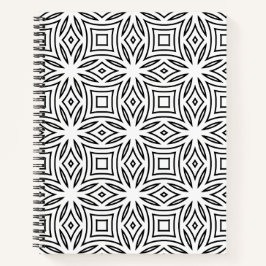 Cuaderno Patrón geométrico floral en blanco y negro