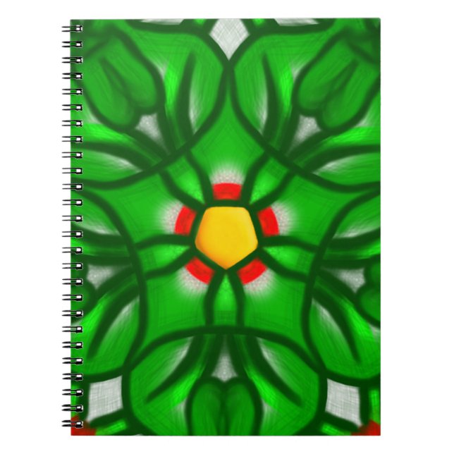 Cuaderno Patrón geométrico floral verde (Frente)