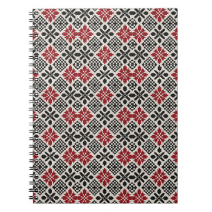 Cuaderno Patrón geométrico folclórico rojo negro blanco