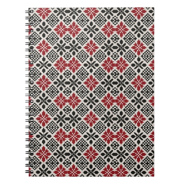 Cuaderno Patrón geométrico folclórico rojo negro blanco (Frente)