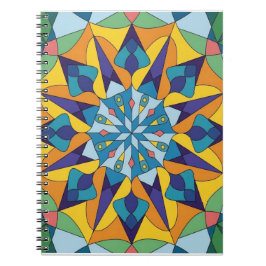 Cuaderno Patrón geométrico fractal azul y amarillo