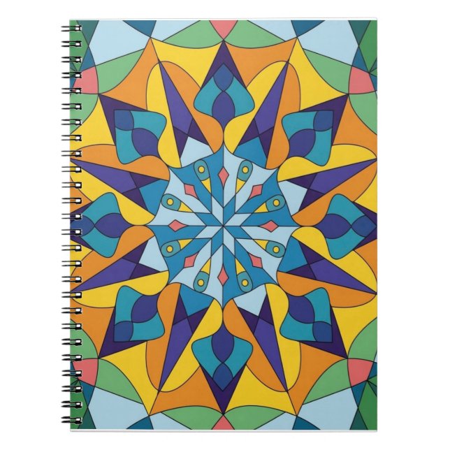 Cuaderno Patrón geométrico fractal azul y amarillo (Frente)
