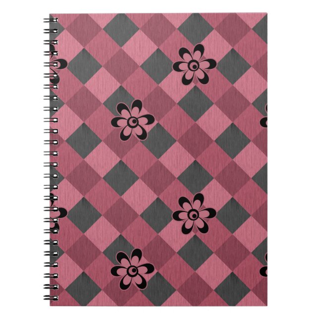 Cuaderno Patrón geométrico geométrico gris con flores (Frente)