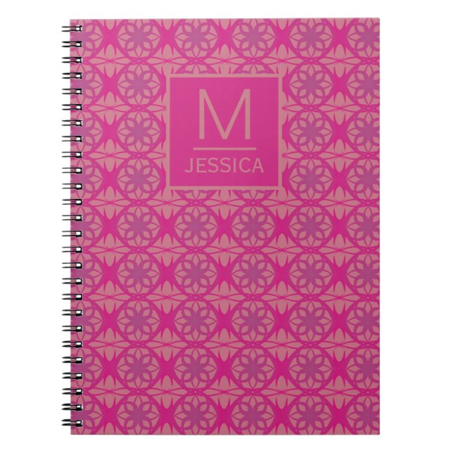 Cuaderno Patrón geométrico morado rosa ornamentado personal (Frente)
