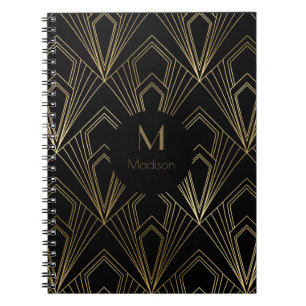 Cuaderno Patrón geométrico negro y dorado Art Deco