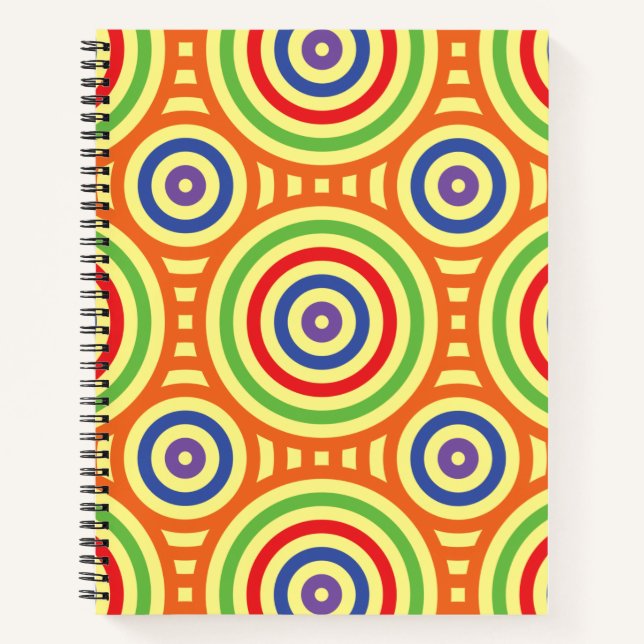 Cuaderno Patrón geométrico retro circular de los años 60. R (Anverso)