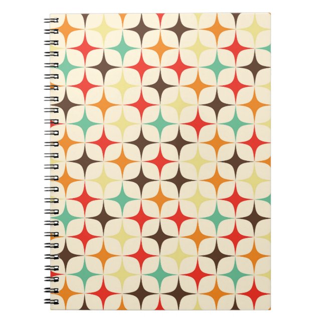 Cuaderno Patrón geométrico retro de estrellas coloridas (Frente)