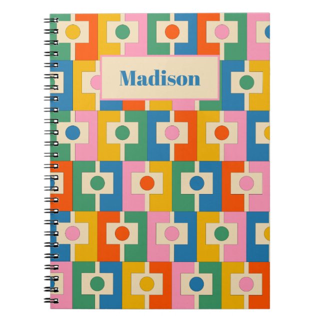 Cuaderno Patrón geométrico retro de Rektangel colorido (Frente)