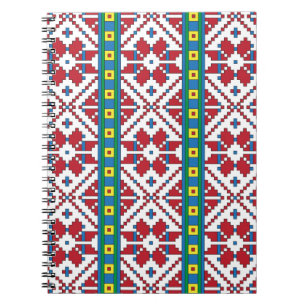 Cuaderno Patrón geométrico tribal de estrellas rojas, azule