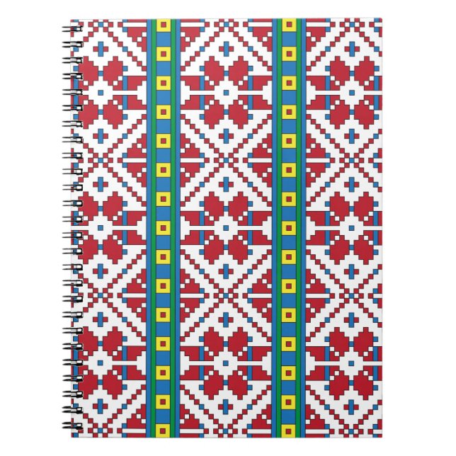 Cuaderno Patrón geométrico tribal de estrellas rojas, azule (Frente)