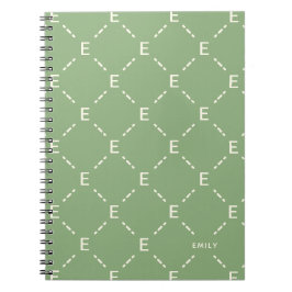 Cuaderno Patrón geométrico verde salvia con monograma perso