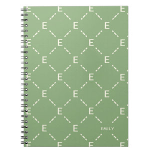 Cuaderno Patrón geométrico verde salvia con monograma perso
