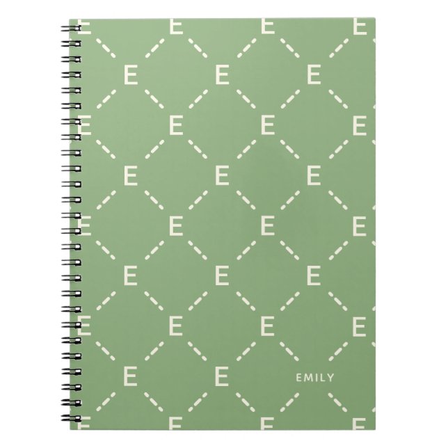 Cuaderno Patrón geométrico verde salvia con monograma perso (Frente)
