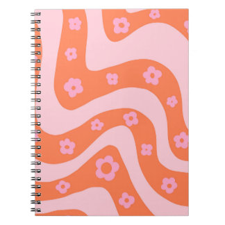 Cuaderno Patrón giratorio retro 70 rosa y Naranja