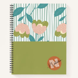 Cuaderno Patrón gráfico de color Bonito Monograma floral