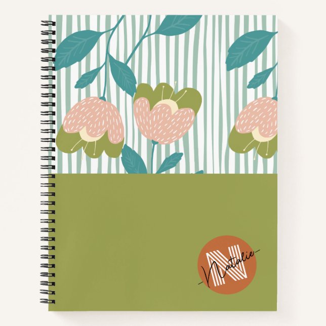 Cuaderno Patrón gráfico de color Bonito Monograma floral (Anverso)