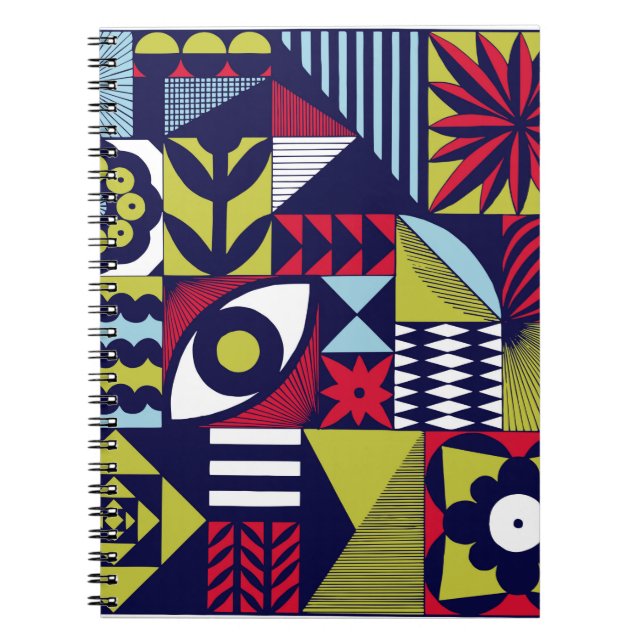 Cuaderno Patrón gráfico de estilo escandinavo o retro. Mano (Frente)