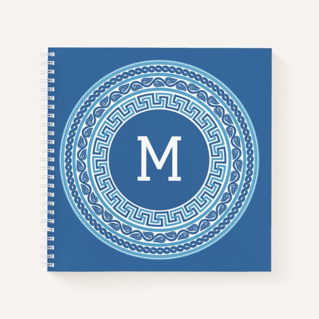 Cuaderno Patrón griego monograma personalizado (Anverso)