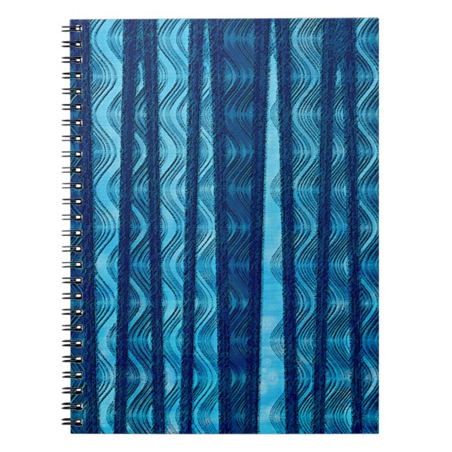 Cuaderno Patrón Guay único de ola de retro azul (Frente)