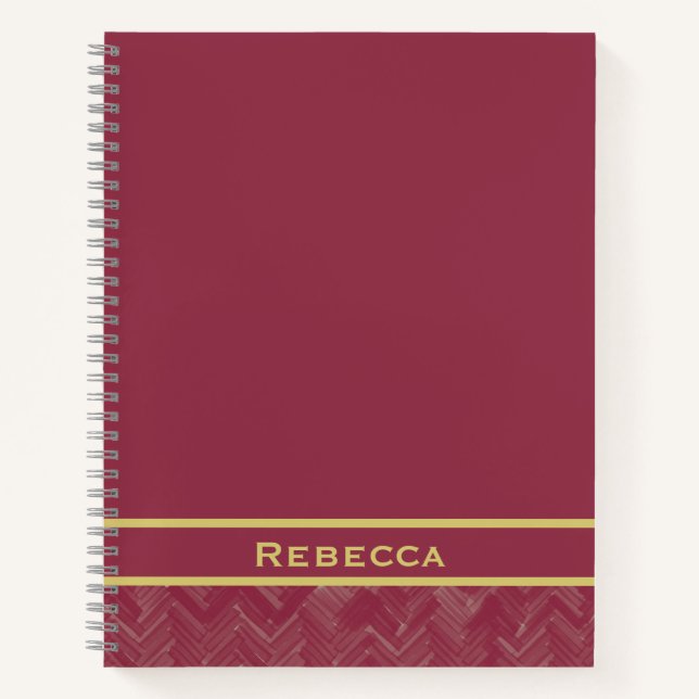 Cuaderno Patrón Herringbone Chevron Monograma rojo lujoso (Anverso)