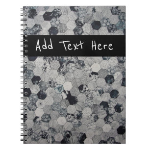Cuaderno Patrón hexágono gris geométrico, blanco y negro