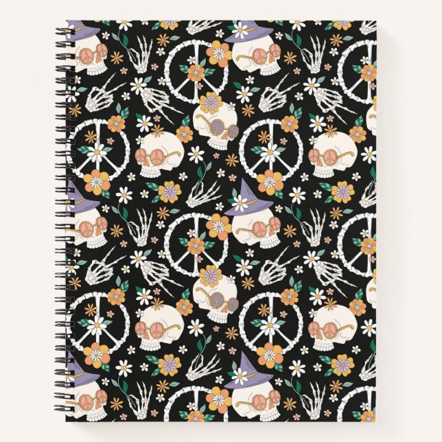 Cuaderno Patrón Hippie Halloween Skulls and Floween (Anverso)