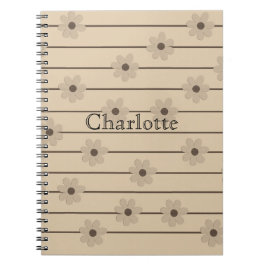 Cuaderno Patrón horizontal Strip Brown Khaki Flower Y2K