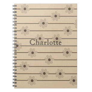 Cuaderno Patrón horizontal Strip Brown Khaki Flower Y2K