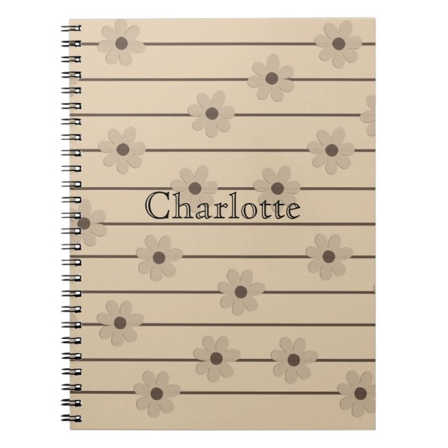 Cuaderno Patrón horizontal Strip Brown Khaki Flower Y2K (Frente)