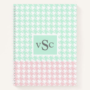 Cuaderno Patrón Houndstoth color rosa verde Monograma moder