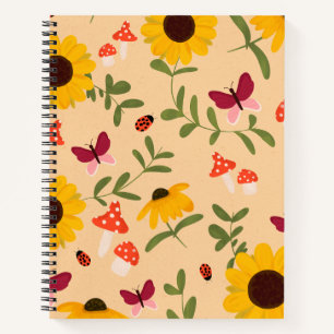 Cuaderno Patrón ilustrado de girasol dibujado a mano