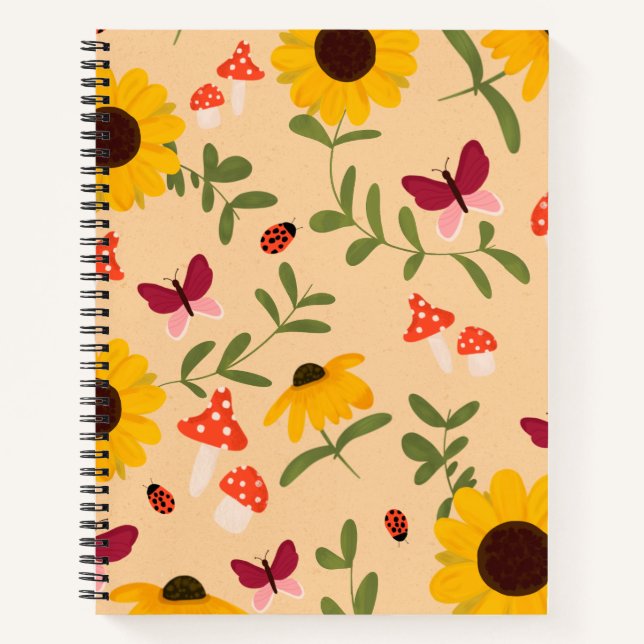 Cuaderno Patrón ilustrado de girasol dibujado a mano (Anverso)