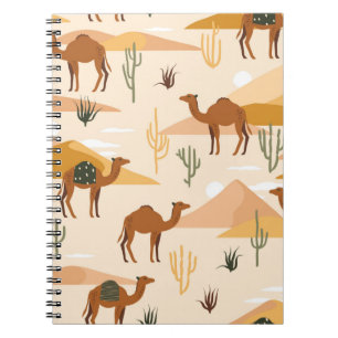 Cuaderno Patrón incomparable con camellos, dunas y cactus.