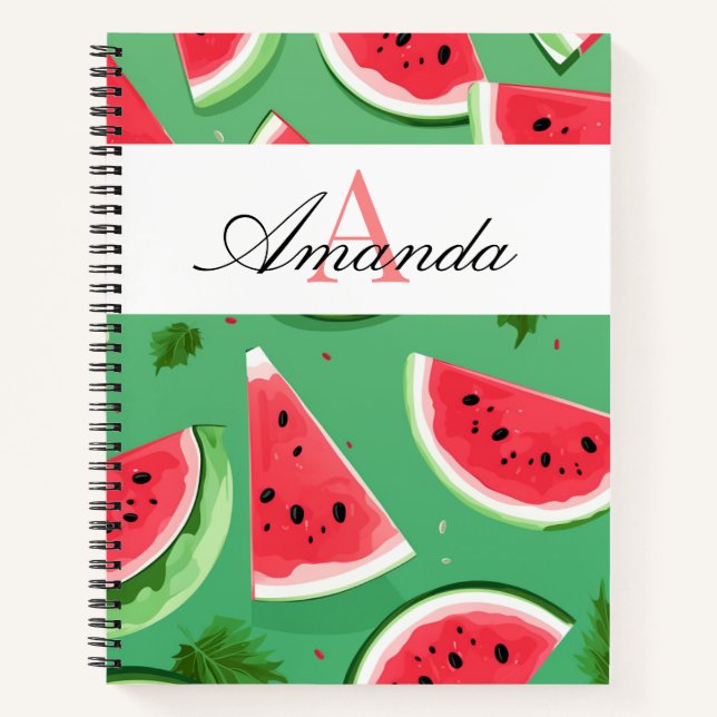 Cuaderno Patrón inicial de la sandía verde vectorial monogr (Anverso)