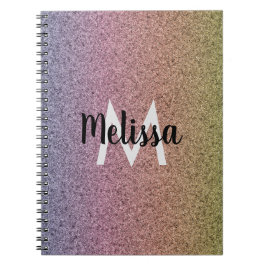 Cuaderno Patrón inicial de purpurina falsa de arcoíris