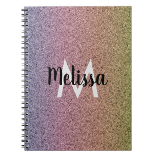 Cuaderno Patrón inicial de purpurina falsa de arcoíris