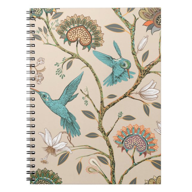 Cuaderno Patrón ininterrumpido beige con flores estilizadas (Frente)