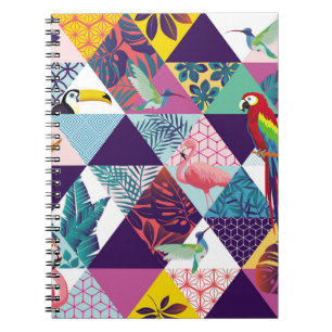 Cuaderno patrón ininterrumpido con loro, Toucans, Hummingbi