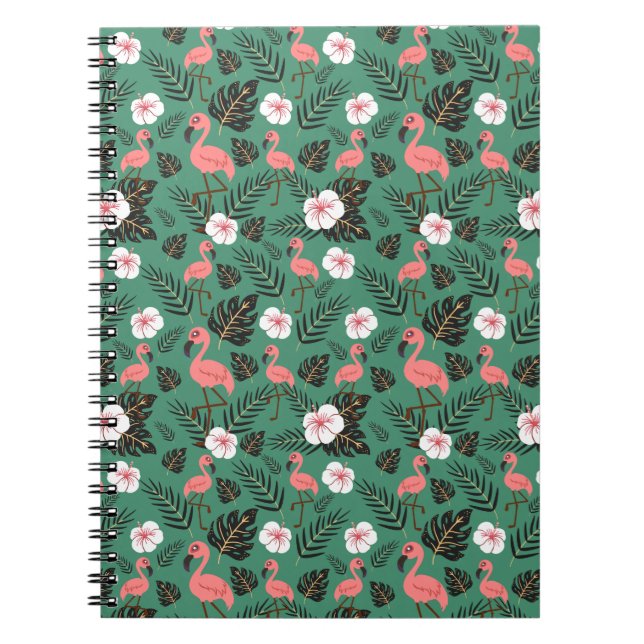 Cuaderno Patrón ininterrumpido de flamenco rosa sobre fondo (Frente)