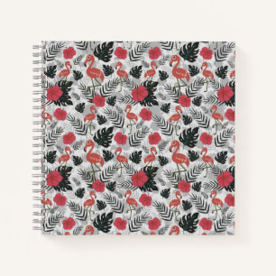 Cuaderno Patrón ininterrumpido de flamencos con fondo flora