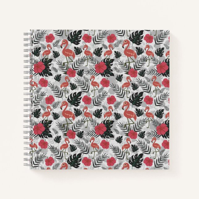 Cuaderno Patrón ininterrumpido de flamencos con fondo flora (Anverso)