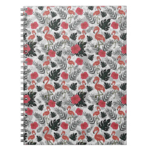 Cuaderno Patrón ininterrumpido de flamencos con fondo flora